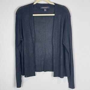 Brooks Brothers Black Metallic Open Front Cardigan Sweater L